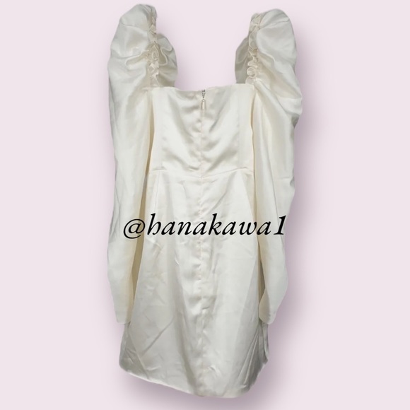 HOUSE OF CB 'Maia' Ivory Satin Puff Sleeve Mini Dress - Picture 10 of 12